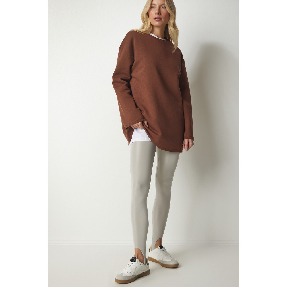 Happiness İstanbul Kadın Kahverengi Şardonlu Oversize Örme Sweatshirt 38 Beden Bayan Sweatshirt Fiyatı