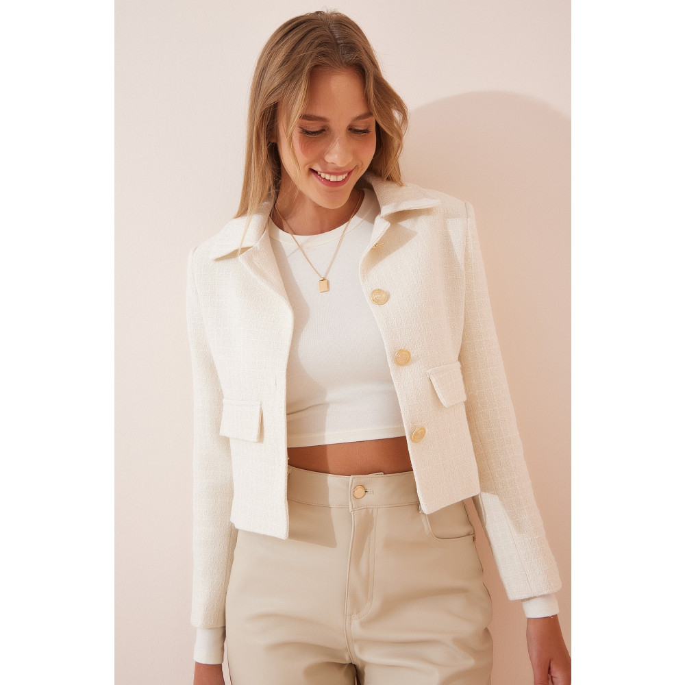 Happiness İstanbul Kadın Kemik Crop Tüvit Blazer Ceket 38 Beden Bayan Ceket Fiyatı