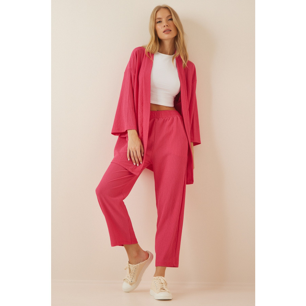 Happiness İstanbul Kadın Koyu Pembe Kimono Pantolon Örme Takımı 36 Beden Kadın Giyim Fiyatı