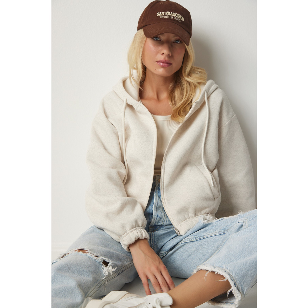 Happiness İstanbul Kadın Krem Kapüşonlu Şardonlu Sweatshirt 36 Beden Bayan Sweatshirt Fiyatı