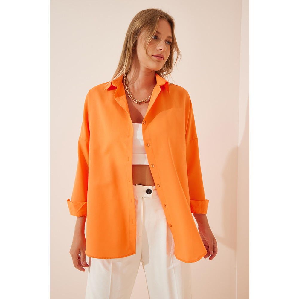 Happiness İstanbul Kadın Oranj Oversize Uzun Basic Gömlek 40 Beden Kadın Gömlek Fiyatı