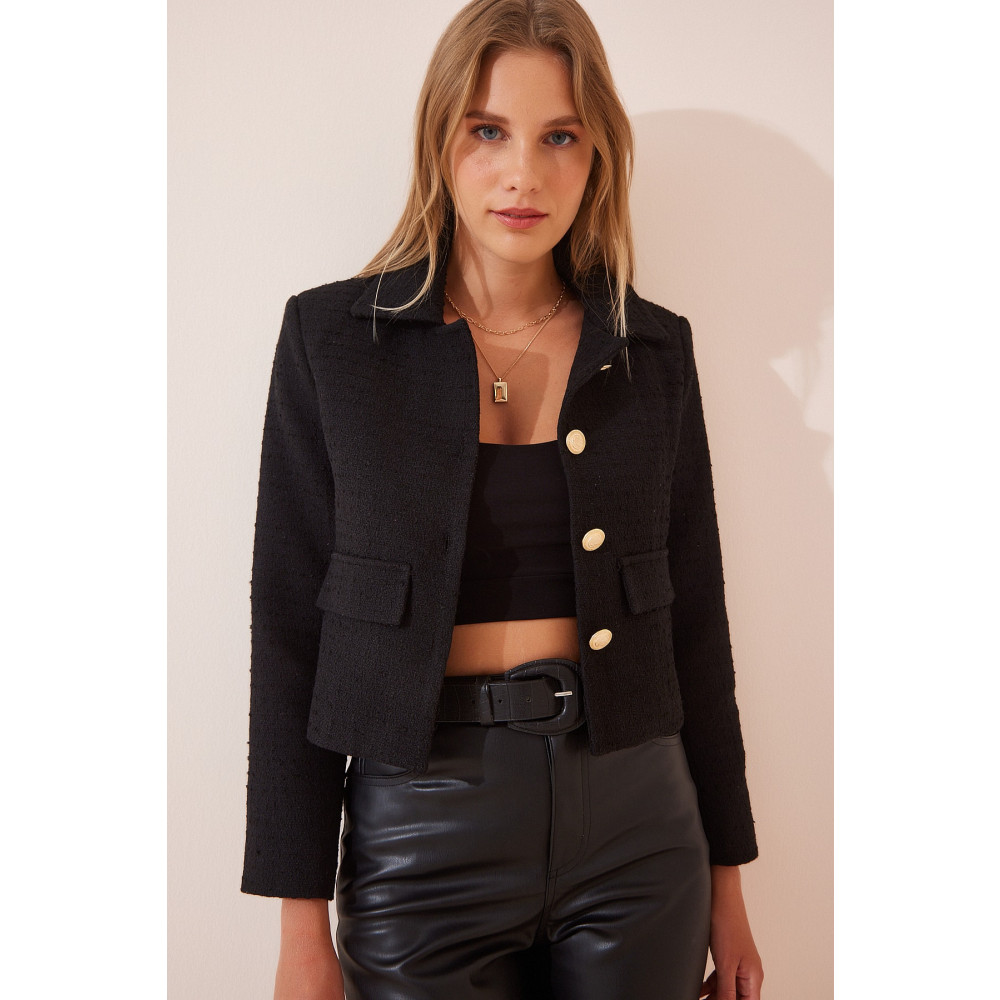 Happiness İstanbul Kadın Siyah Crop Tüvit Blazer Ceket 38 Beden Bayan Ceket Fiyatı