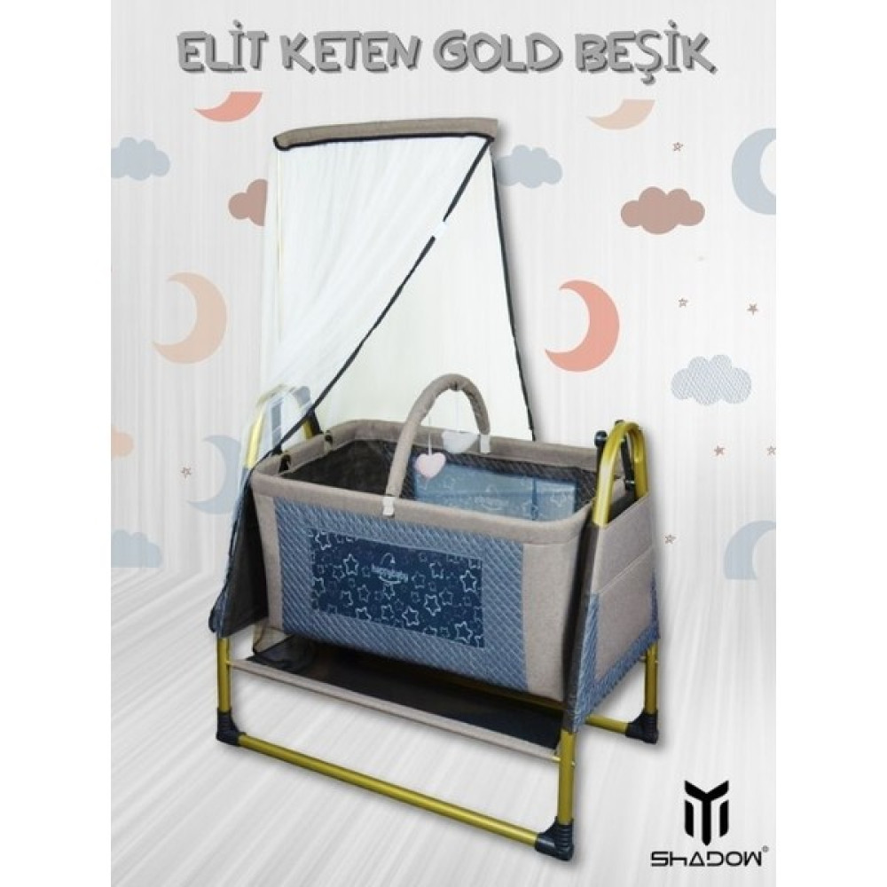 Happy Baby Elit Keten Gold Beşik - Sallanır - Demonte - Anne Yanı - Antrasit Beşik Fiyatı
