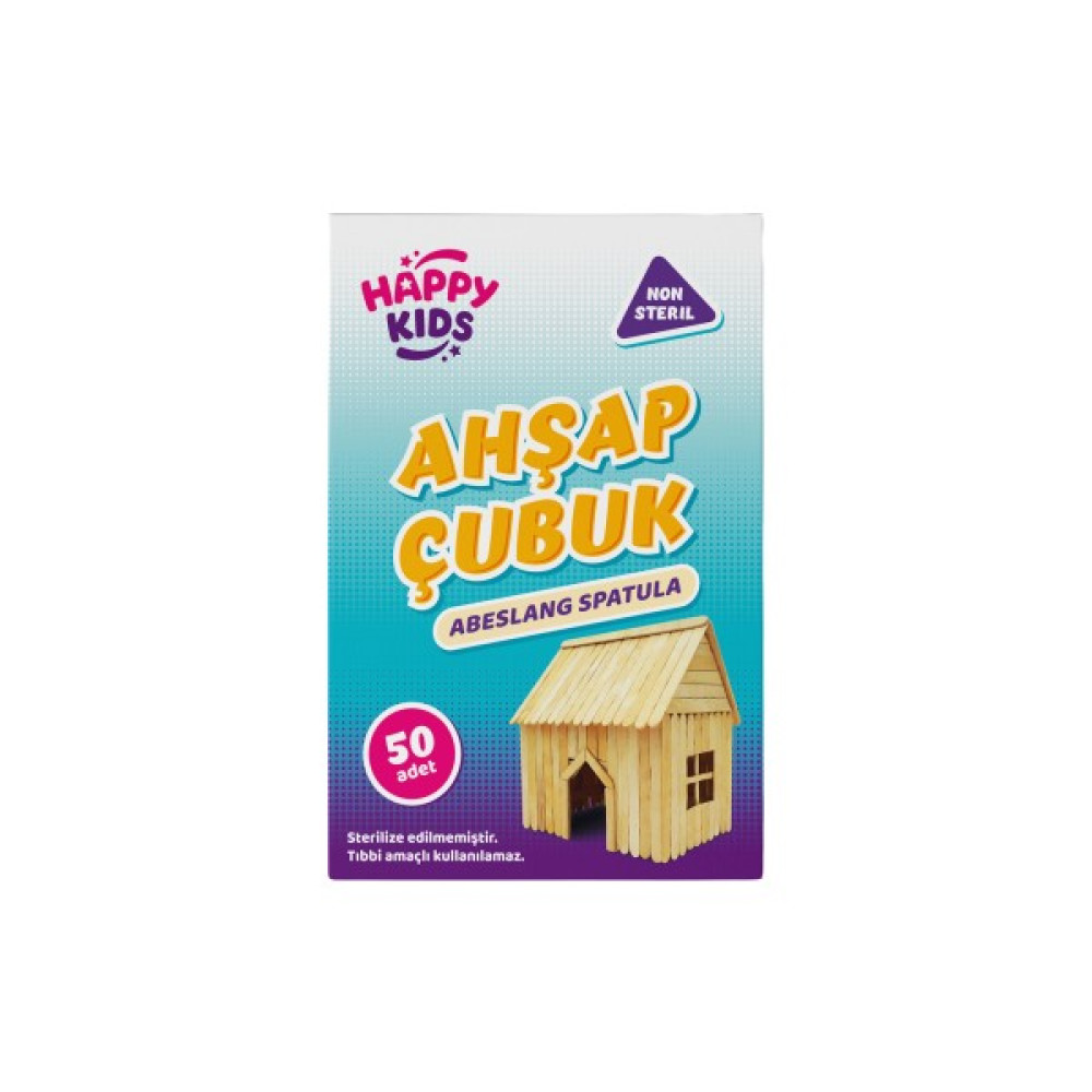 Happy Kids Abeslang Ahşap Spatula Naturel Geniş Dil Basma Çubuğu 50'li Sanatsal Malzemeler Fiyatı