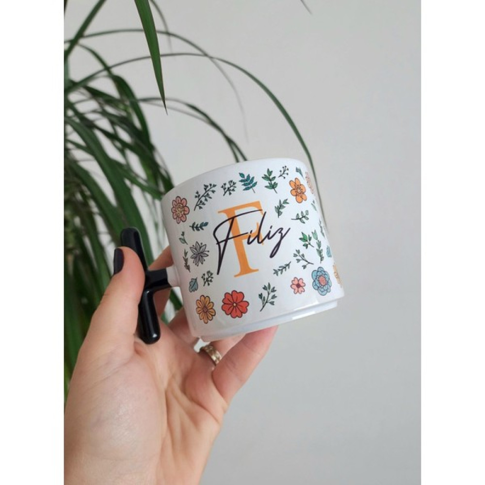 Happy Mountains Isme Özel Kişiye Özel Porselen Rengarenk Çiçek ve Yaprak Desenli T Kupa Bardak Latte Fincanı - 180 ml - Renkli Oto Boyaları Fiyatı