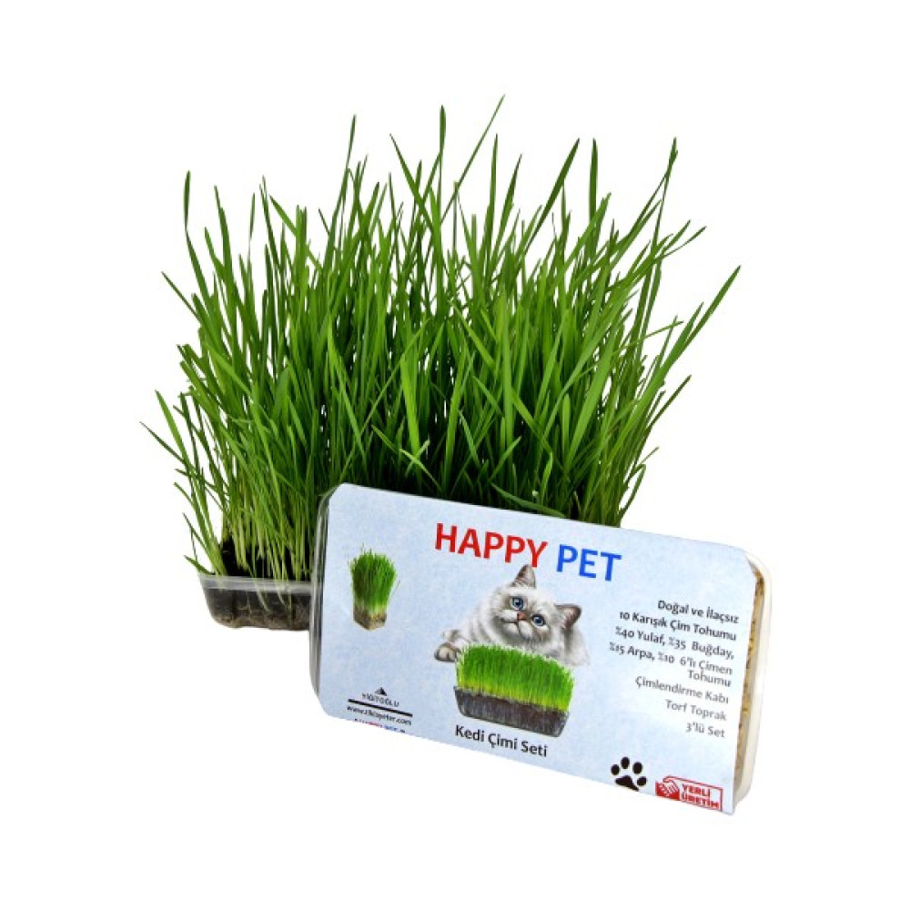 Happy Pet Kedi Çimi Seti KEdi Otu Ek Vitamin Mineral Evcil Hayvan Ürünleri Fiyatı