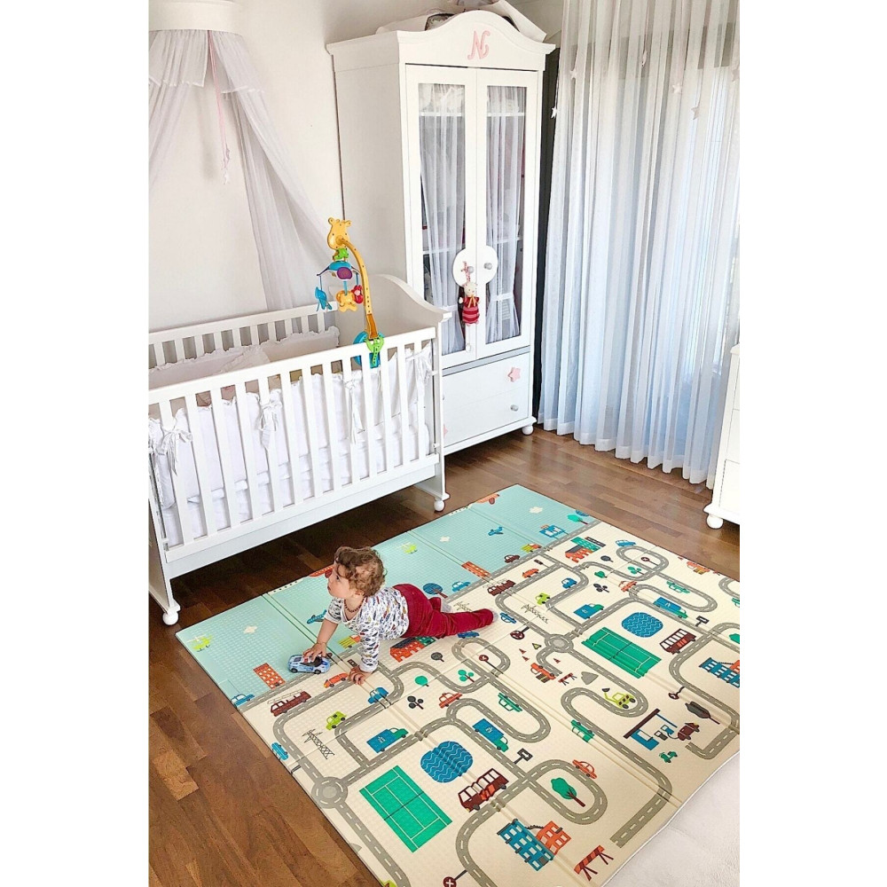 Happy Twins Dino Road Katlanabilir Çift Taraflı Oyun Matı 150x200x1cm Bebek Odası Halı Fiyatı