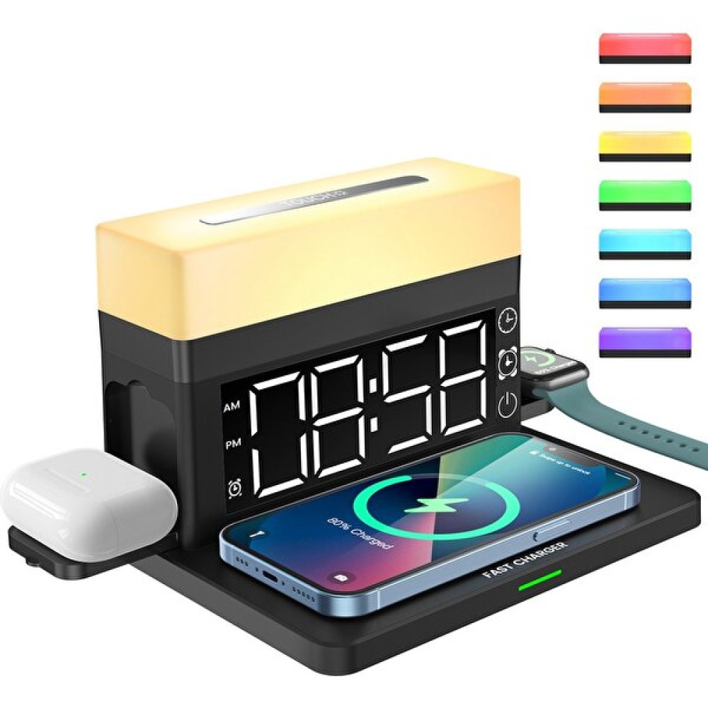 Happy World Shopping 6 In1 Çalar Saat Kablosuz Şarj iPhone 11 12 13 14 Pro Max Gece Lambası Apple Kulaklık Iwatch Için Kablosuz Şarj Dock Istasyonu... Cep Telefonu Şarj Cihazı Fiyatı