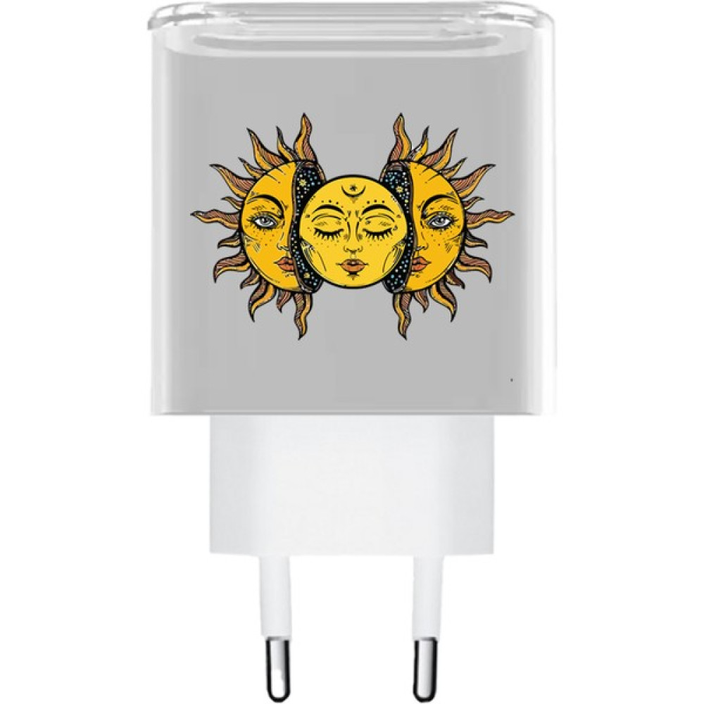 HappyCase Apple Adaptör Uyumlu Güneş Desenli Şeffaf Başlık Koruyucu - Renkli Cep Telefonu Şarj Cihazı Fiyatı