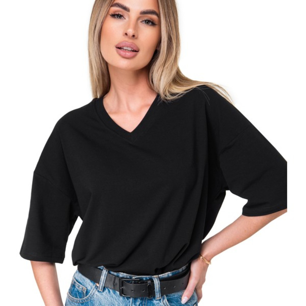 Happyfox Pamuklu Kadın V Yaka Oversize T-Shirt Siyah Bayan T-shirt Fiyatı