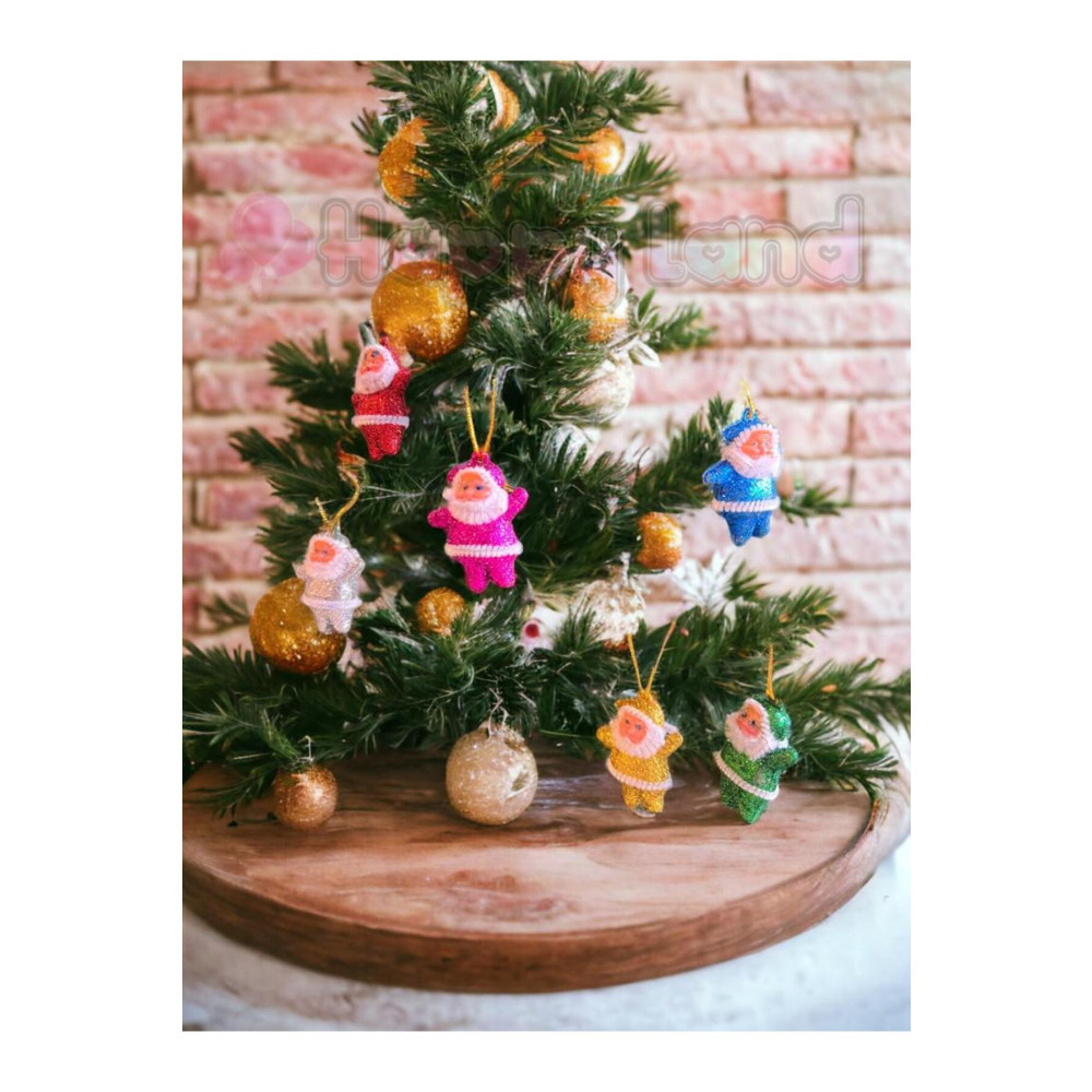 Happyland Yılbaşı Çam Ağacı Süsü 4 cm 6 ader Renkli Noel Baba Süs Simli Yılbaşı Noel Baba Süs Yaş Günü & Parti Fiyatı