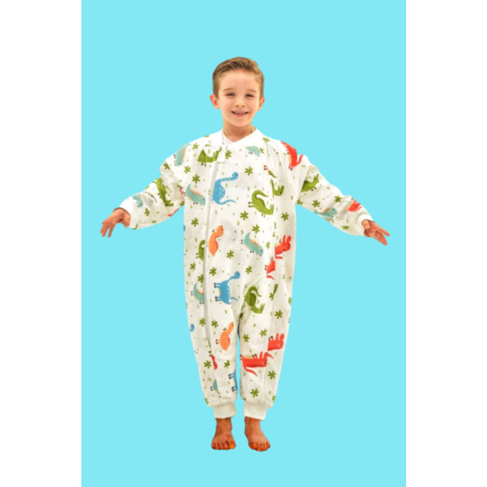 Happystore Elyafsız Kışlık Uzun Kol Çift Kat %100 Pamuk Pazen Dinozorlu Cocuk Bebek Uyku Tulumu 3 YAŞ Beden Bebek Tulumu Fiyatı
