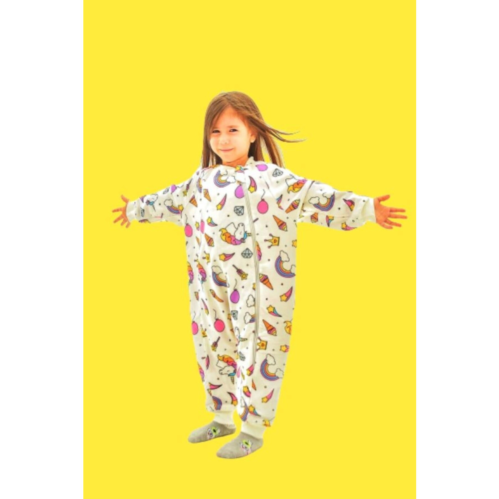 Happystore Elyafsız Kışlık Uzun Kol Çift Kat %100 Pamuk Pazen Unicorn Cocuk Bebek Uyku Tulumu 5 YAŞ Beden Bebek Tulumu Fiyatı