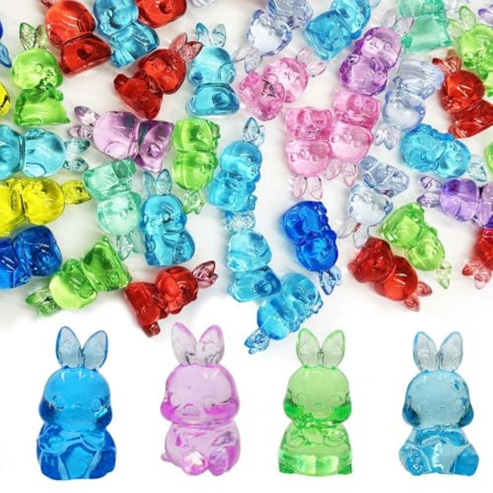 HAPTIME 58 Pcs Easter Bunny, Easter Egg Fillers, Easter Table Scatter, Easter Basket Filler, Bunny Gifts, Mini Resin Figures
