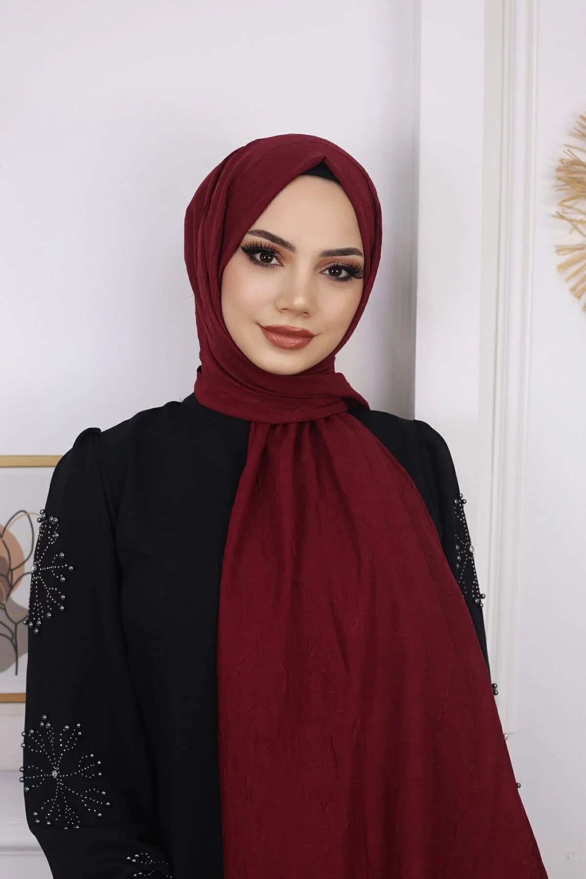 HAR-UM Ticaret Tesettür Kadın Bambu Kraş Şal Bordo 75 x 185 Beden" Şal Fiyatı