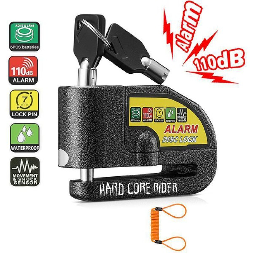 Hard Core Rider Motosiklet Alarmlı Disk Kilidi Yüksek Sesli ve Hatırlatma Kablo ile Pil Disk Kilidi Motorsiklet Kilidi & Alarmı Fiyatı
