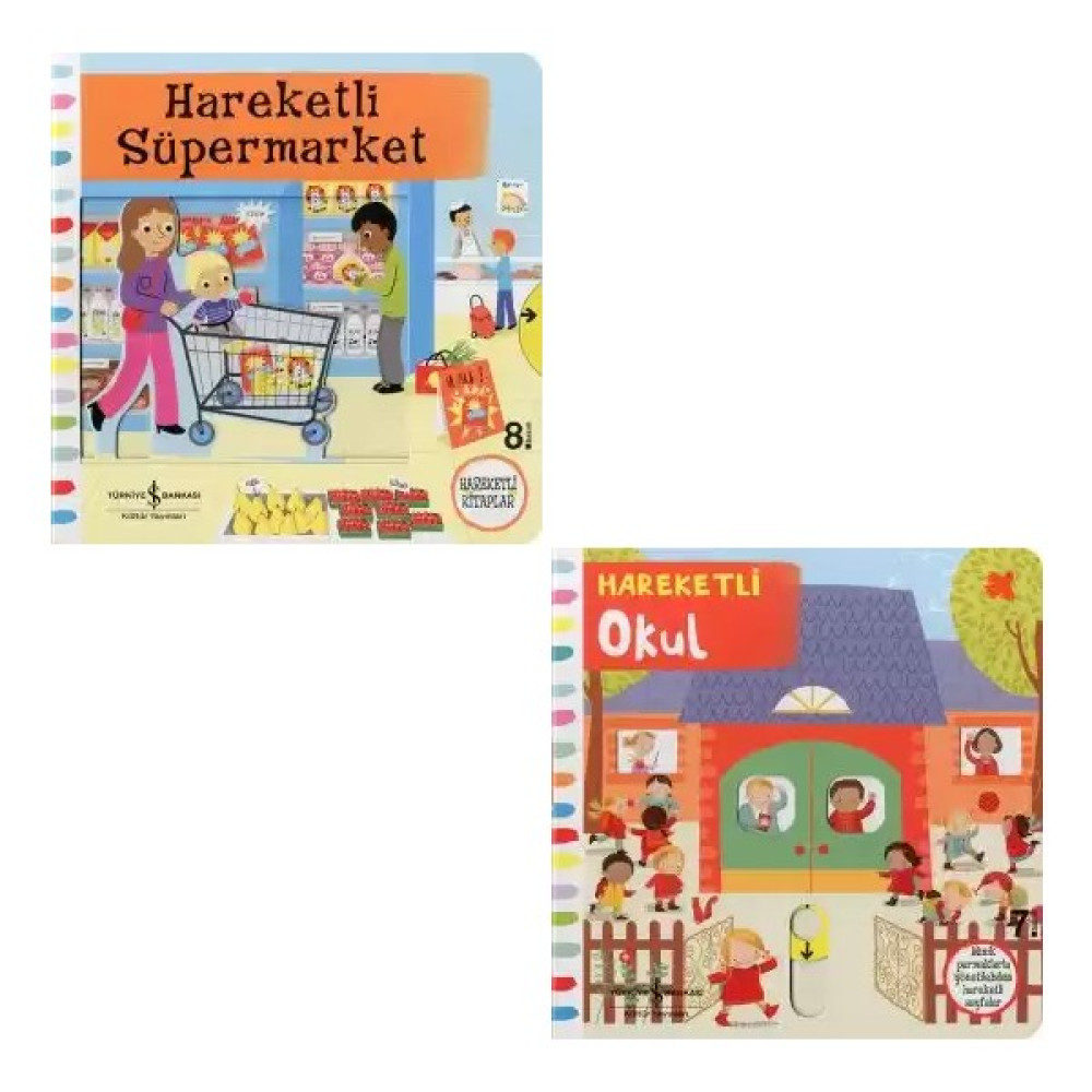 Hareketli Süpermarket - Hareketli Okul 2'li Set - Okul Öncesi Eğitici & Öğretici Kitaplar Fiyatı