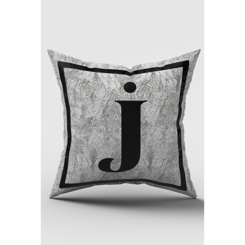 Harfli Kırlent Kılıfı J Harfi - Harfli Dekoratif Hediyelik Dijital Baskılı Kırlent - Yastık Kılıfı - 43 x 43 cm - Gri Kırlent / Mobilya Yastığı Fiyatı
