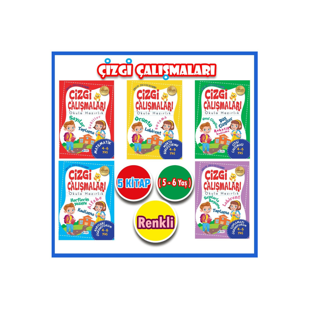 Harika Çocuk Yayınları 4 - 6 Yaş Okul Öncesi Çizgi Çalışmaları Seti 5 Kitap Aktivite & Eğitici Kitaplar Fiyatı