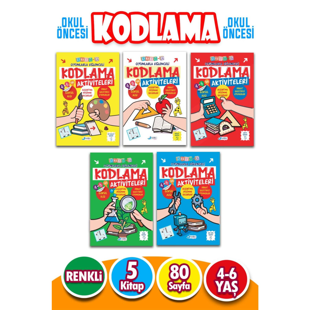 Harika Çocuk Yayınları 4 - 6 Yaş Oyunlarla Eğlenceli Kodlama Etkinlikleri 5 Kitap Aktivite & Eğitici Kitaplar Fiyatı