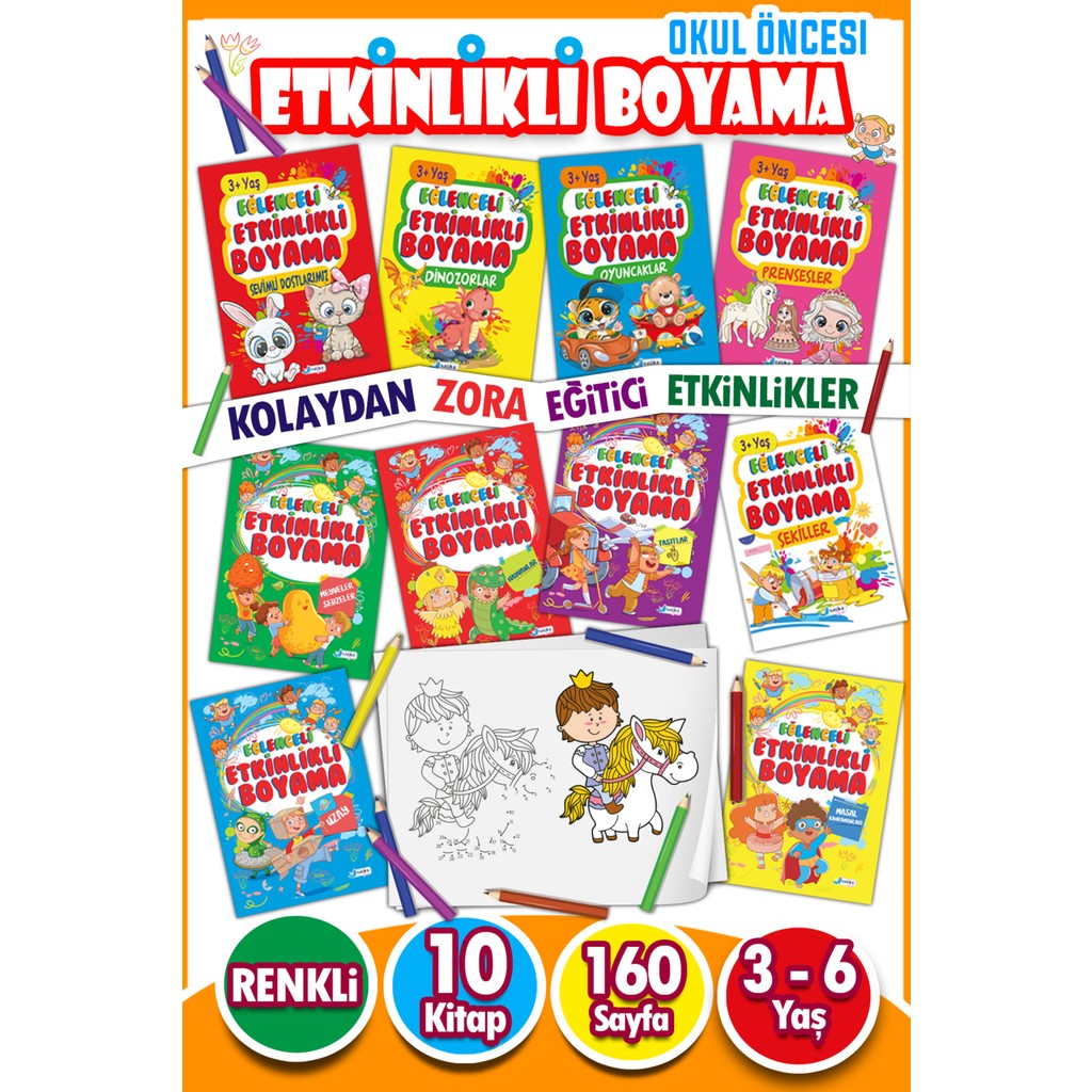 Harika Çocuk Yayınları Eğlenceli Etkinlikli Eğitici Boyama Seti 10 Kitaplı 160 Sayfa Diğer Fiyatı