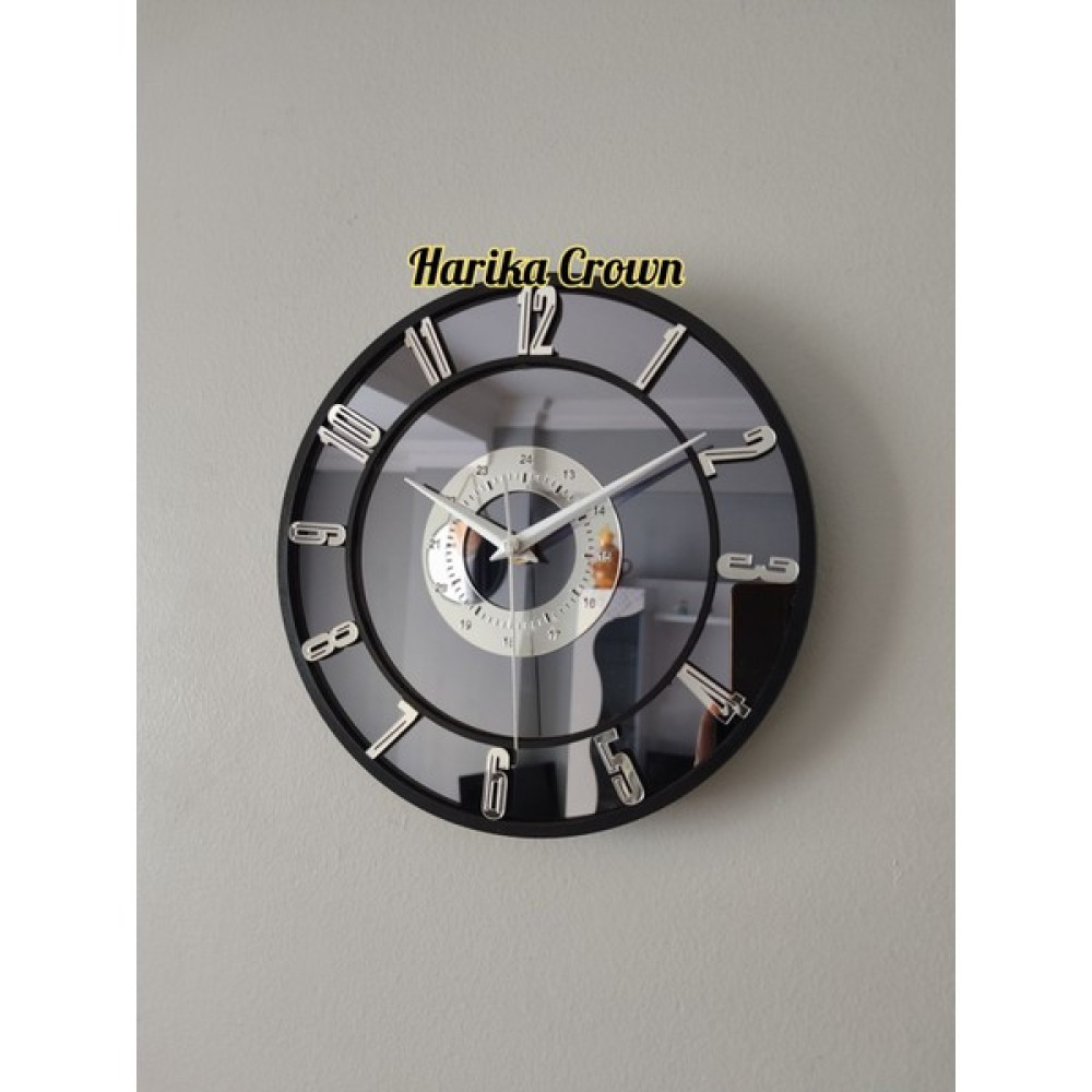 Harika Crown 25 x 25 Gerçek Aynalı Dekoratif Duvar Saati (Masa Veya Duvar Saati) 25 cm Gri Yuvarlak Modern - Ahşap - 1 cm Dekoratif Saat Fiyatı
