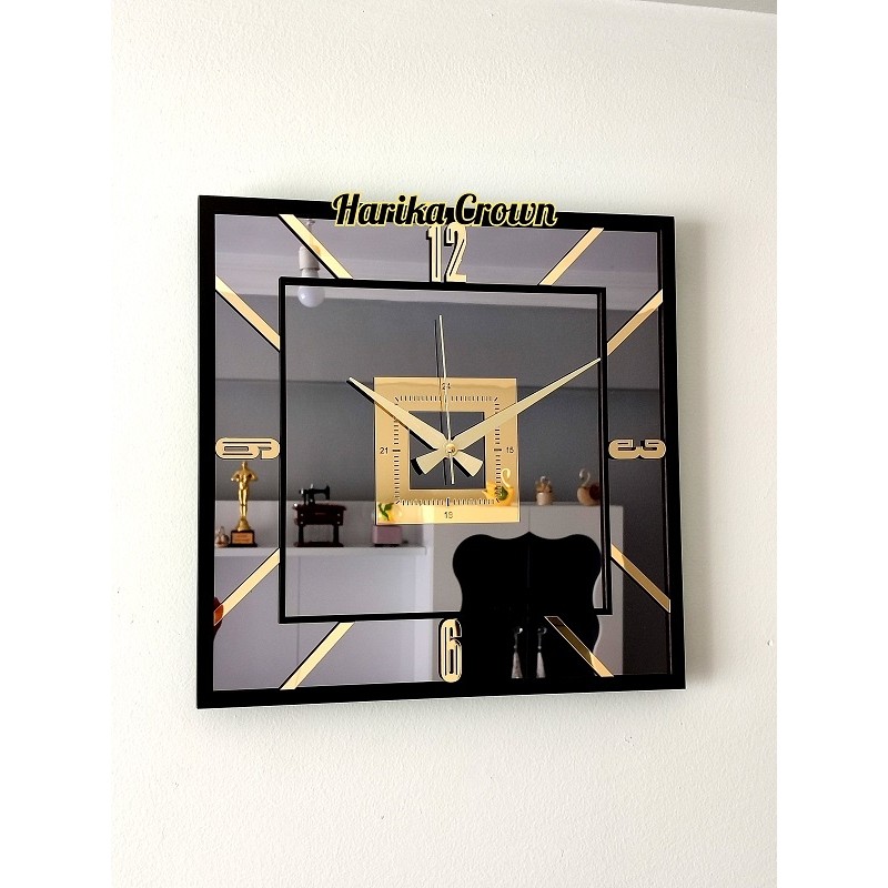 Harika Crown 40 Cm Gerçek Aynalı Modern Duvar Saati Kare Şekil ve Sessiz Mekanizma ile Duvar Saati Fiyatı