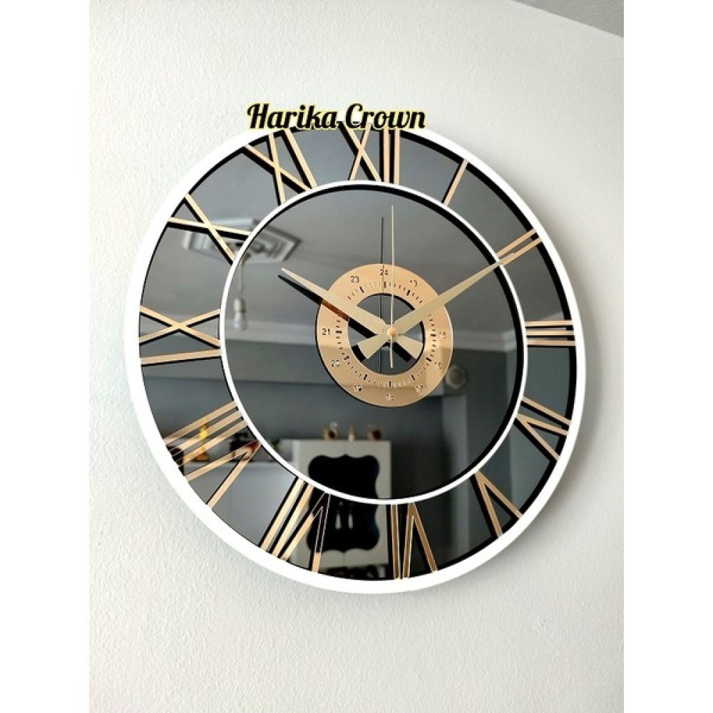 Harika Crown Dekoratif Cam Aynalı Duvar Saati > Ahşap Çerçeve > Rakamlar Pleksi (40 Cm) Dekoratif Saat Fiyatı