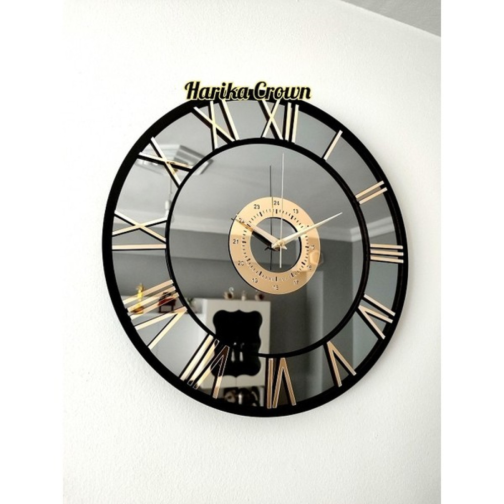 Harika Crown Dekoratif Cam Aynalı Duvar Saati > Ahşap Çerçeve > Rakamlar Pleksi (40 Cm) - Füme - 40 cm Dekoratif Saat Fiyatı