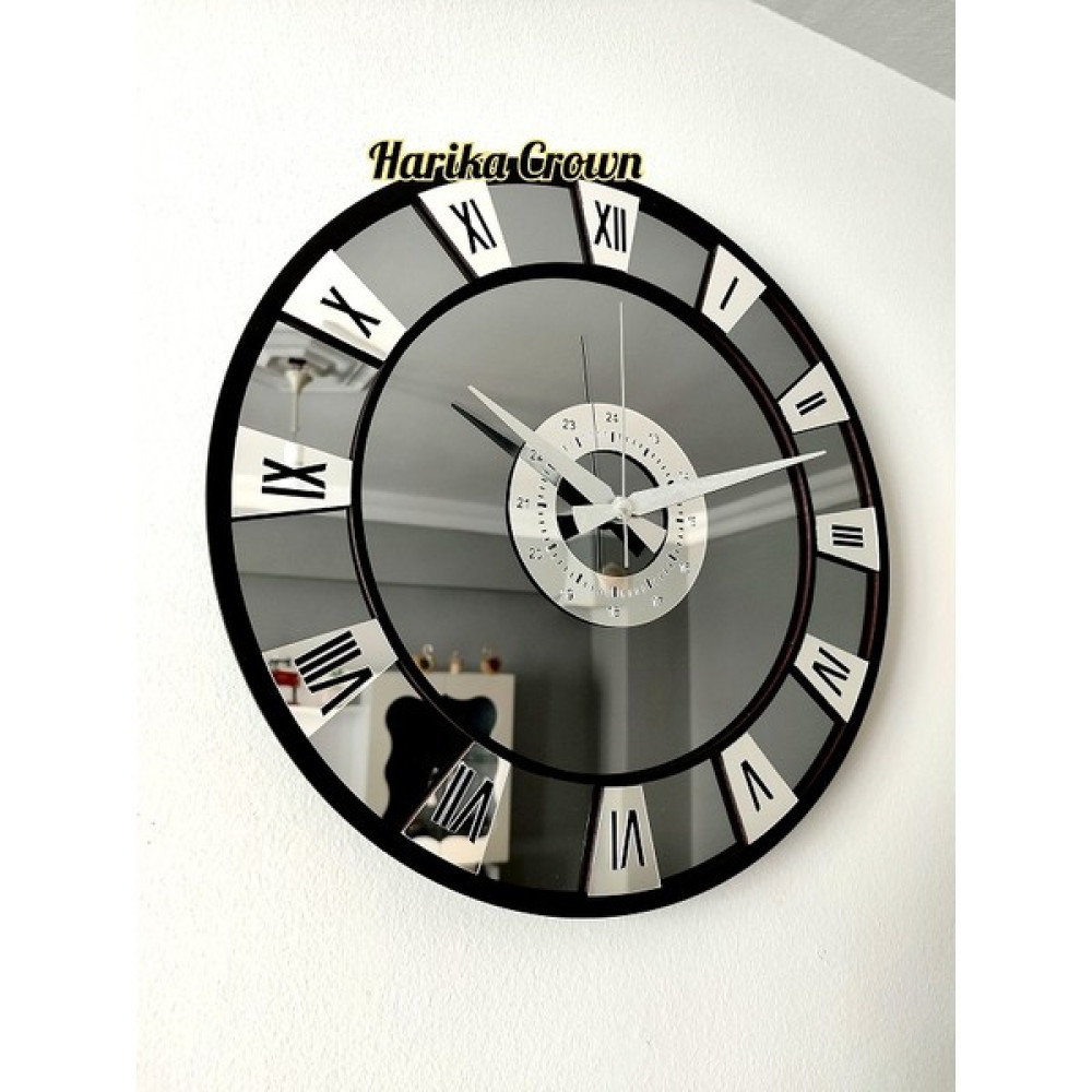 Harika Crown Gerçek Aynalı Dekoratif Duvar Saati (40- 50 Cm) - Füme - 40 cm Dekoratif Saat Fiyatı