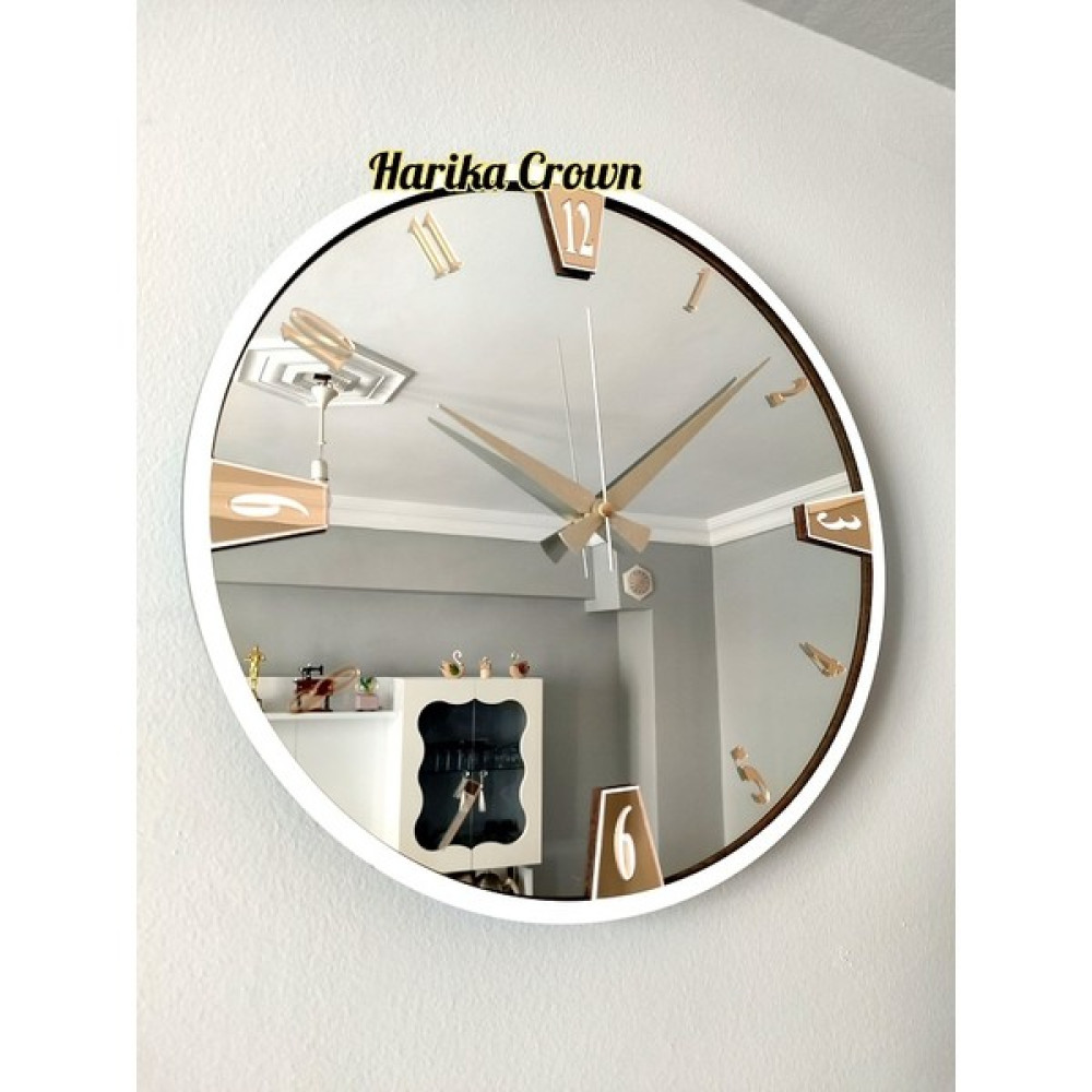 Harika Crown Gerçek Aynalı Dekoratif Duvar Saati (40- 50 Cm) - Gümüş - 50 cm Dekoratif Saat Fiyatı