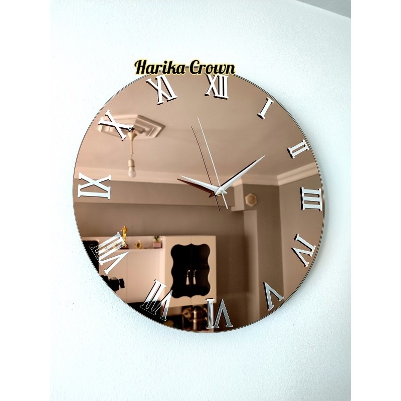 Harika Crown Gerçek Aynalı Yuvarlak Dekoratif Duvar Saati 40 cm Modern Tasarım Kaliteli Malzeme Duvar Saati Fiyatı