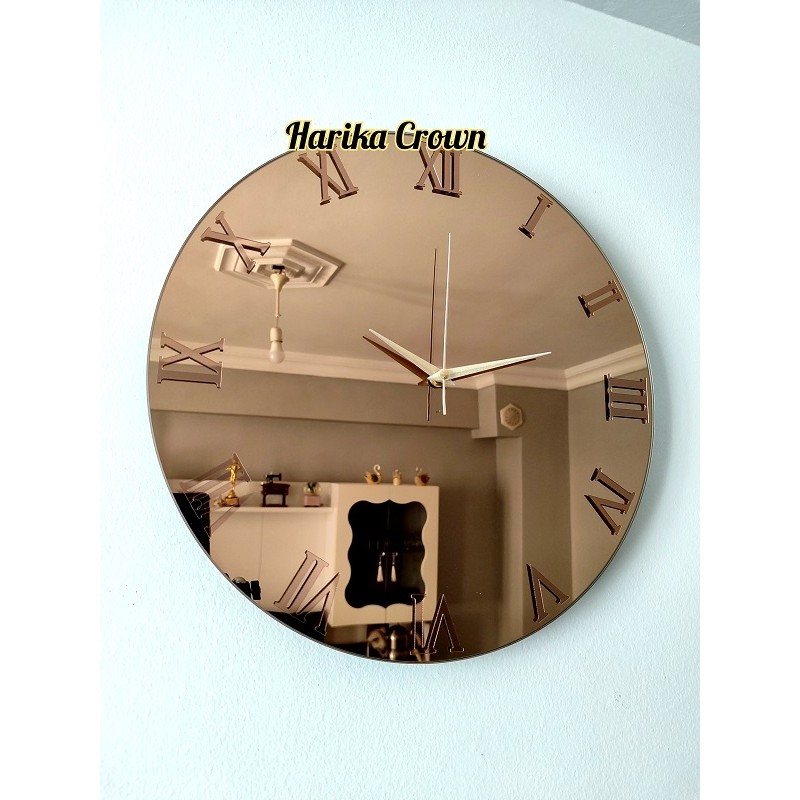 Harika Crown Gerçek Aynalı Yuvarlak Dekoratif Duvar Saati 40 Cm Modern Tasarım ve Kaliteli Malzeme Duvar Saati Fiyatı
