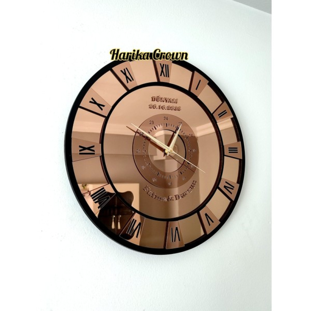 Harika Crown Kişiye Özel Aynalı Duvar Saati - Bakır - 40 x 40 cm Dekoratif Saat Fiyatı