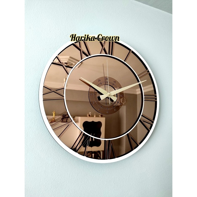 Harika Crown Yuvarlak Gerçek Aynalı Dekoratif Duvar Saati 40 Cm Modern Tasarım Kaliteli Materyal Duvar Saati Fiyatı