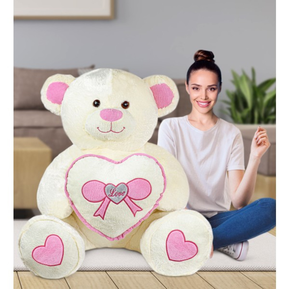 Harika Peluş Fabrikası Harika Peluş Büyük Kalpli Ayıcık (%100 Yerli ) - Krem Peluş Oyuncaklar Fiyatı