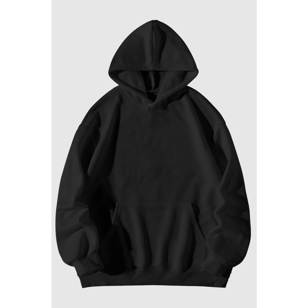 Harmandar Baskısız Siyah Kanguru Cepli Kapüşonlu Sweatshirt Hoodie XL Beden Bayan Sweatshirt Fiyatı
