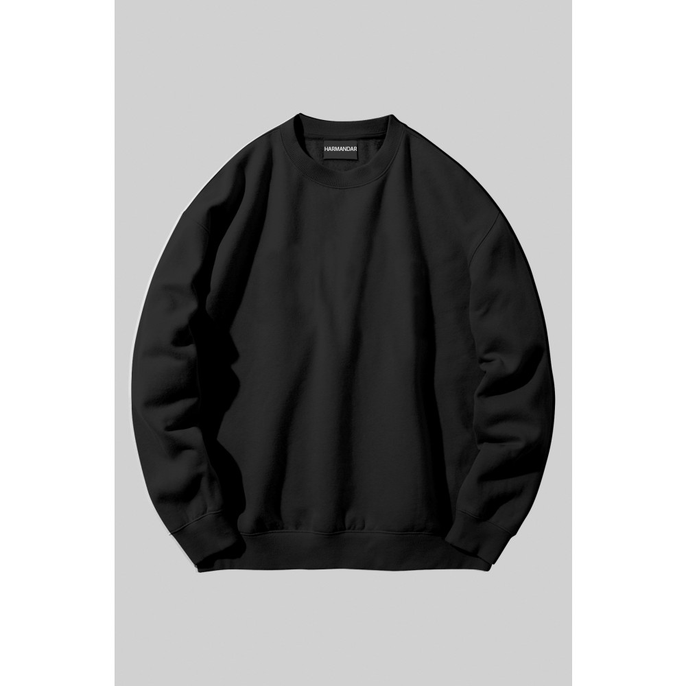 Harmandar Baskısız Unisex Siyah Bisiklet Yaka Sweatshirt S Beden Bayan Sweatshirt Fiyatı