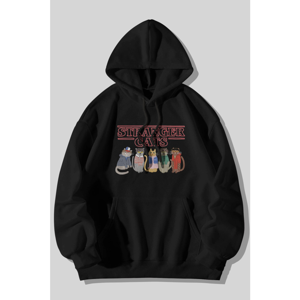 Harmandar Stranger Things - Stranger Cats Baskılı Unisex Siyah Kanguru Cepli Kapüşonlu Sweatshirt Hoodie S Beden Bayan Sweatshirt Fiyatı