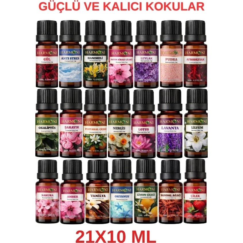 Harmoni Eko Set Esansiyel Uçucu Yağ Buhurdanlık Yağı Difüzör Esansı Aromaterapi Koku Yağı 21x10 ml - 21'Lİ SET Diğer Fiyatı