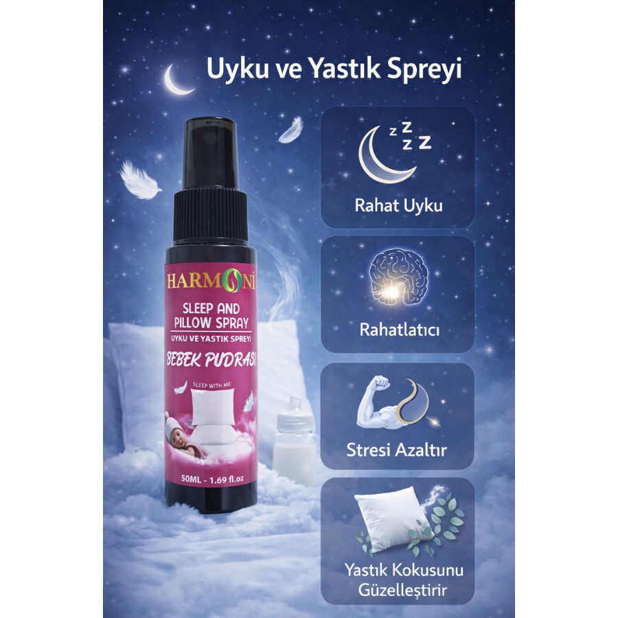 Harmoni Uyku ve Yastık Spreyi Bebek Pudrası, Rahatlatıcı Uyku ve Dinlenme Spreyi 50ML Yastık Kılıfı Fiyatı