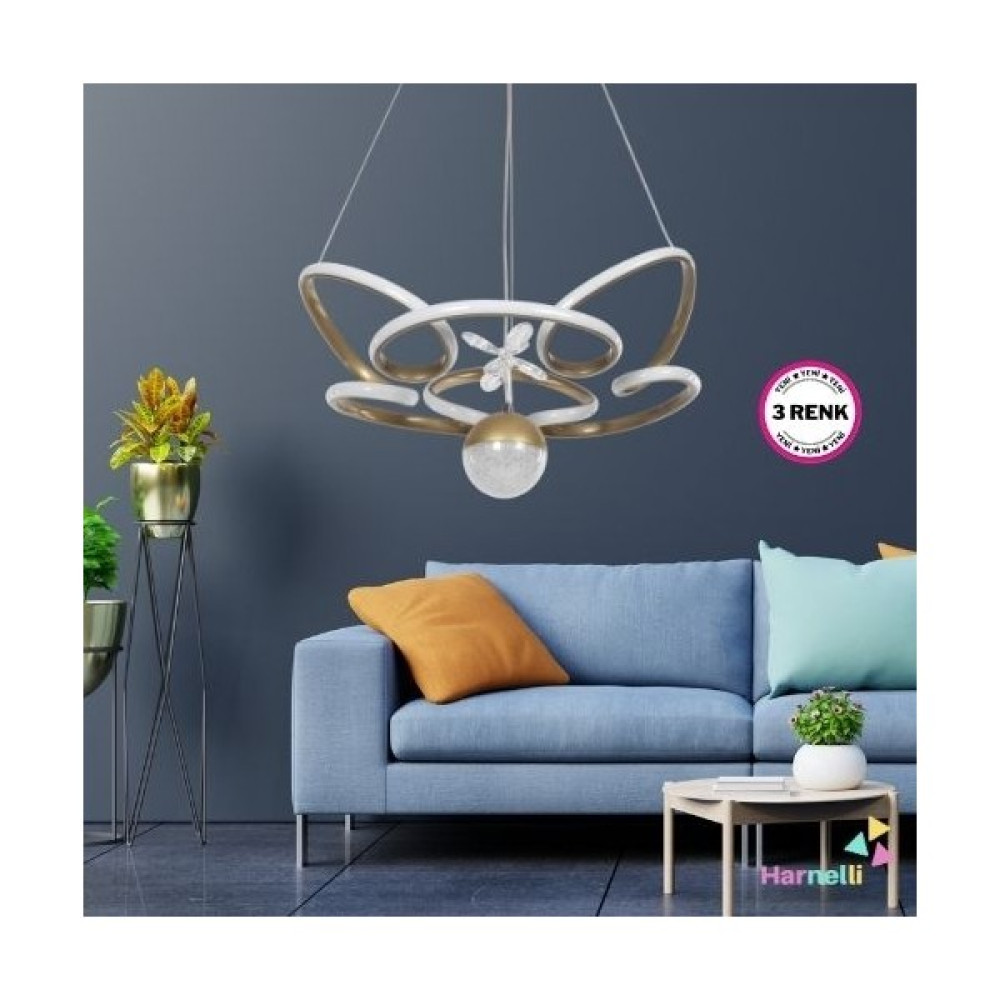 Harnelli 3 Renk Yanabilen Şeker Camlı Modern Ledli Avize - Eskitme - Gold Avize Fiyatı
