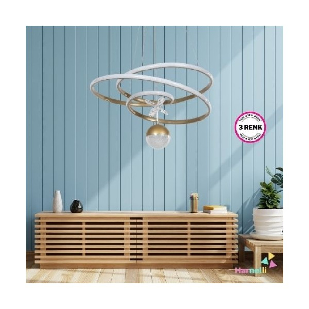 Harnelli 3 Renk Yanabilen Şeker Top Aksesuarlı Modern Ledli Avize - Eskitme - Gold Avize Fiyatı