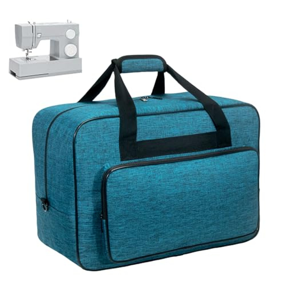 Haroranax Sewing Machine Carrying Case，Sewing Machine Carrying Case Tote Bag，Universal Tote Storage Bag with Pockets and Handles, Suitable for Most Standard Singer (PEACOCK BLUE)