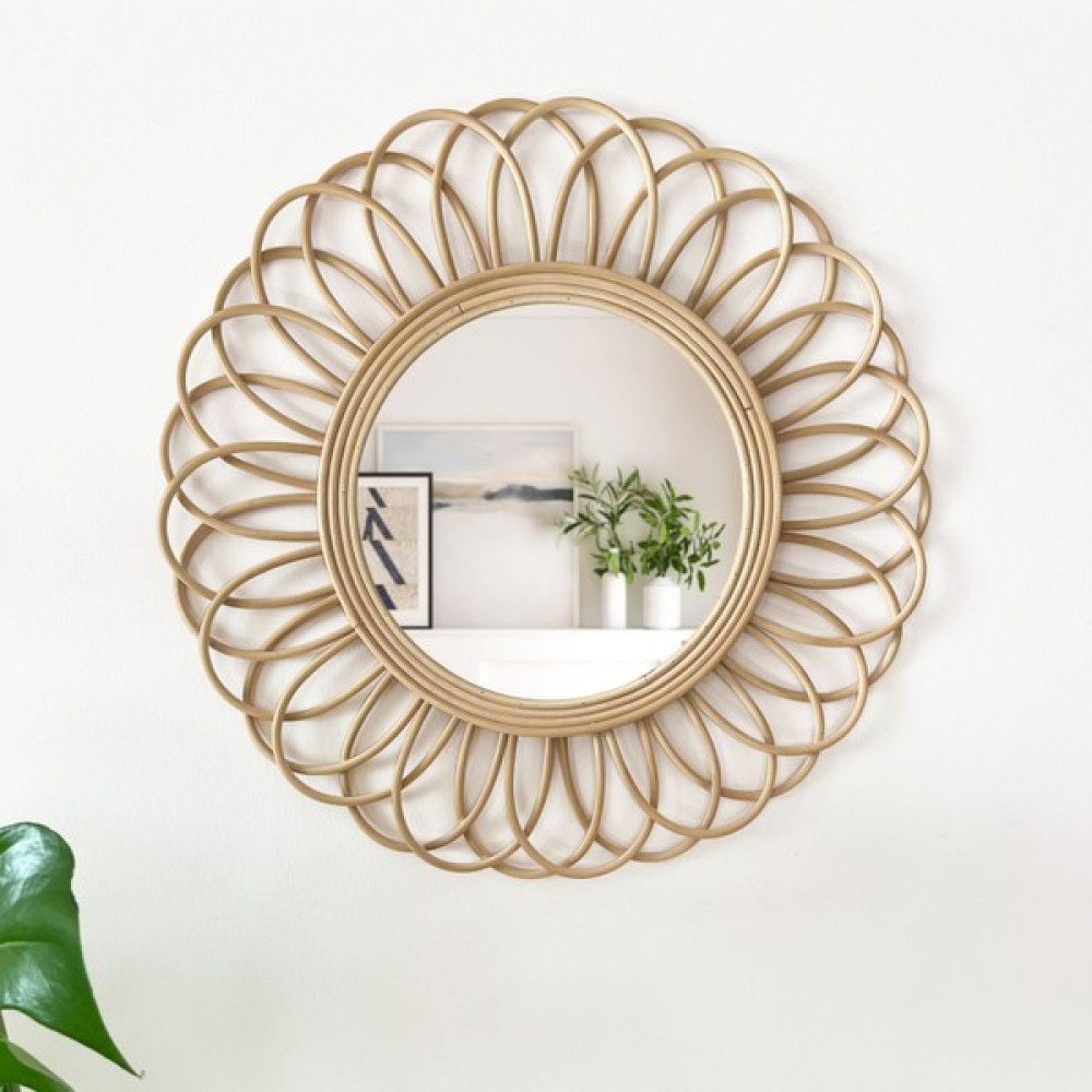 Harvest Maison El Yapımı Rattan Bambu Yuvarlak Ayna (51CM),Hasır Dekoratif Bohem Duvar Aynası Ayna Fiyatı