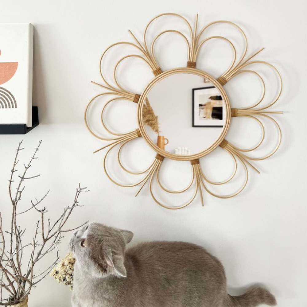 Harvest Maison El Yapımı Rattan Bambu Yuvarlak Ayna (60CM),Hasır Dekoratif Bohem Duvar Aynası Ayna Fiyatı