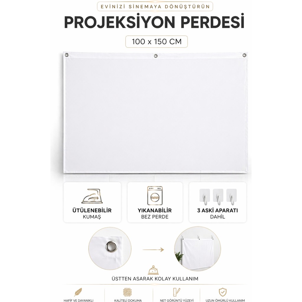 Harvox 100X150 cm Projeksiyon Perdesi Katlanabilir Taşınabilir Duvar Projeksiyon Perdesi Perde Fiyatı