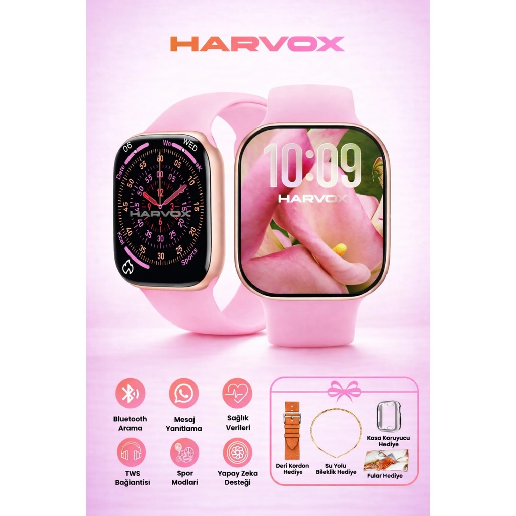 Harvox 11 Mini Akıllı Saat Hediye Dolu Kutu Içeriği 2 Kordon Bileklik ve Fular Hediyeli - Pembe Akıllı Saat Aksesuarı Fiyatı