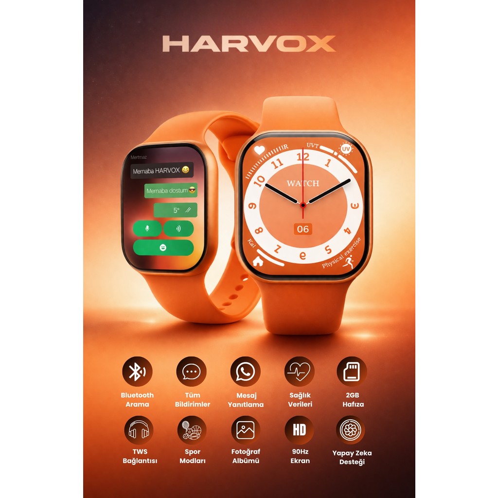 Harvox 11 Pro+ Akıllı Saat Iphone ve Android Tüm Telefonlara Uyumlu - Turuncu Cep Telefonu Fiyatı