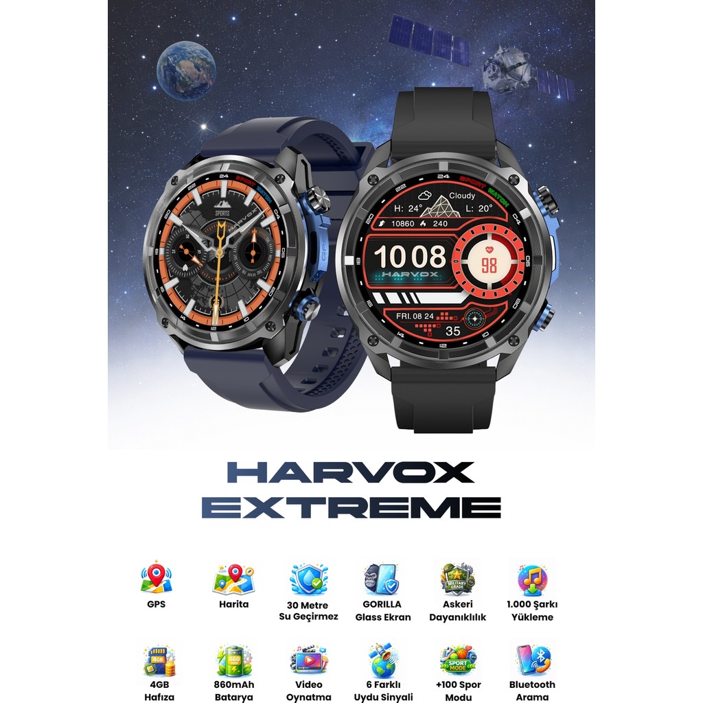 Harvox Extreme Akıllı Saat Gps, Harita, 4gb Hafıza, Su Geçirmez Iphone ve Android Tüm Telefonlara Uyumlu - Siyah Cep Telefonu Fiyatı